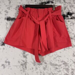 Athleta Skyline Paper Bag Shorts Womens Size 6‎ Red Belted Stretch Comfort